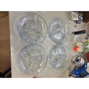 Vintage KIG Indonesia Clear Glass Divided Fruit Plates Set of 4 Appetizer Dishes